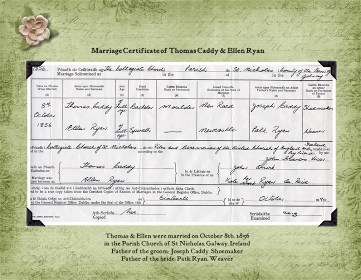 Marriage of Thomas Caddy & Ellen ryan